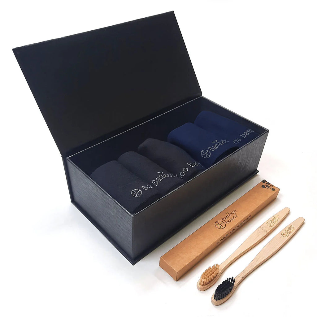 Luxe Bamboe Giftbox Bamboo Basics Sokken + 2 tandenborstels