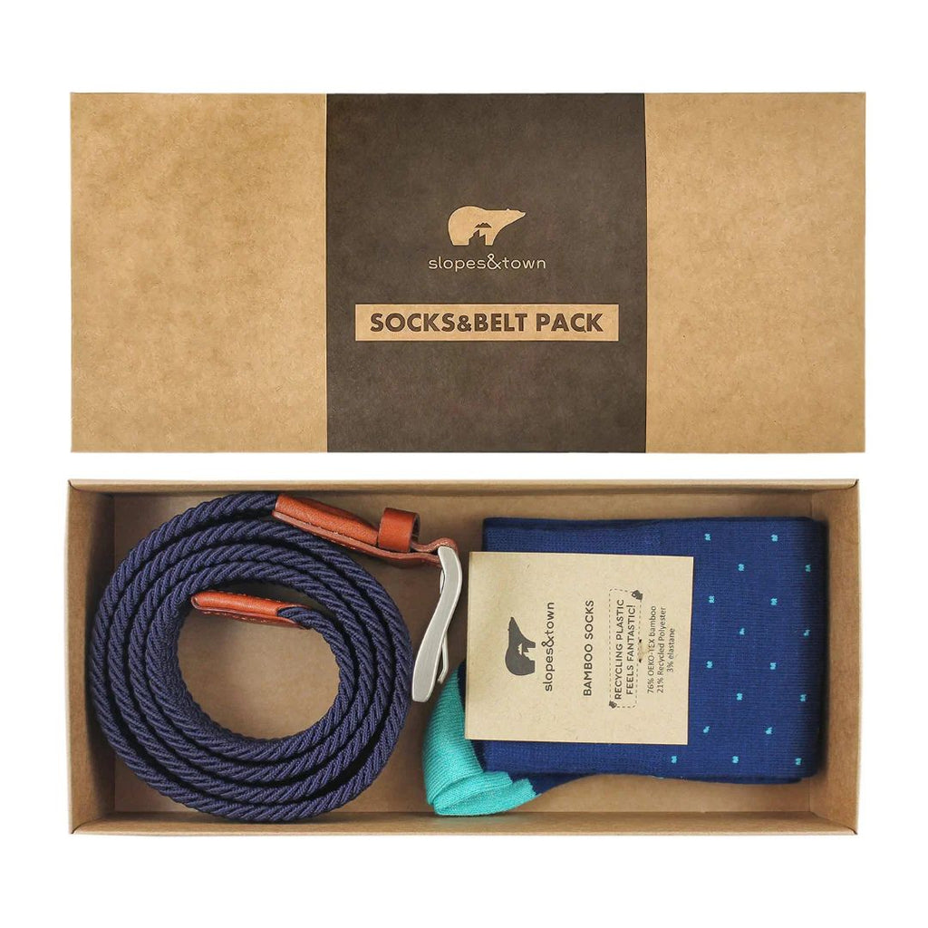 Giftbox Broeksriem & Bamboe sokken - Blauw kopen met ecocheques | ecochequesonline.be