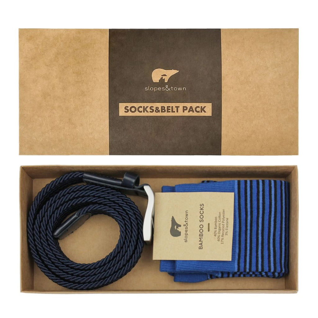 Giftbox Broeksriem & Bamboe sokken - Donkerblauw kopen met ecocheques | ecochequesonline.be
